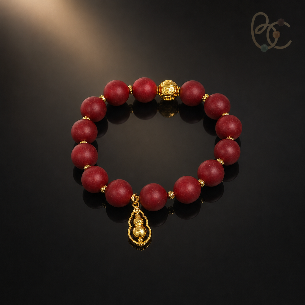 Lady of Blossoms — Rose Agarwood Bracelet with Golden Gourd Charm