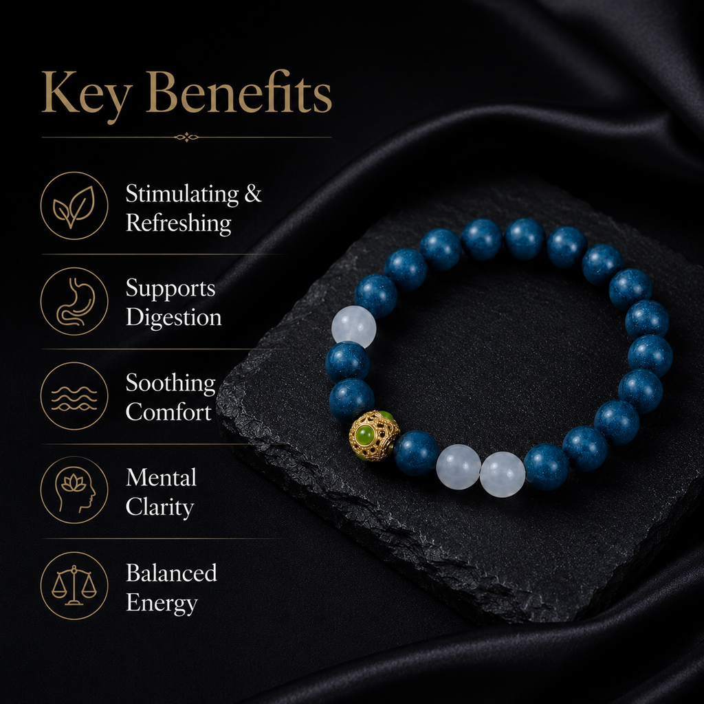 Azure Sage — Mint Agarwood Incense Bracelet with White Agate
