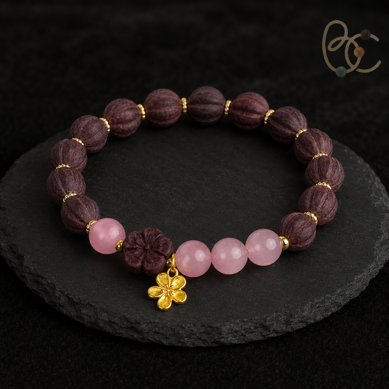 Rose Ease — Rose & Jujube Incense Bracelet with Rose Quartz