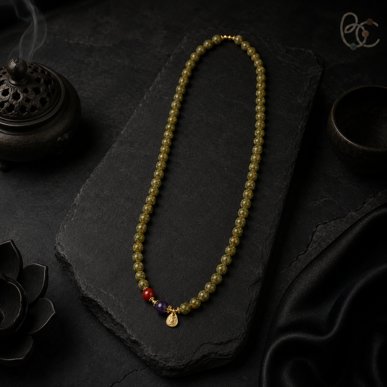 Verdant Porcelain — Gardenia Jasmine Herbal Incense Mala