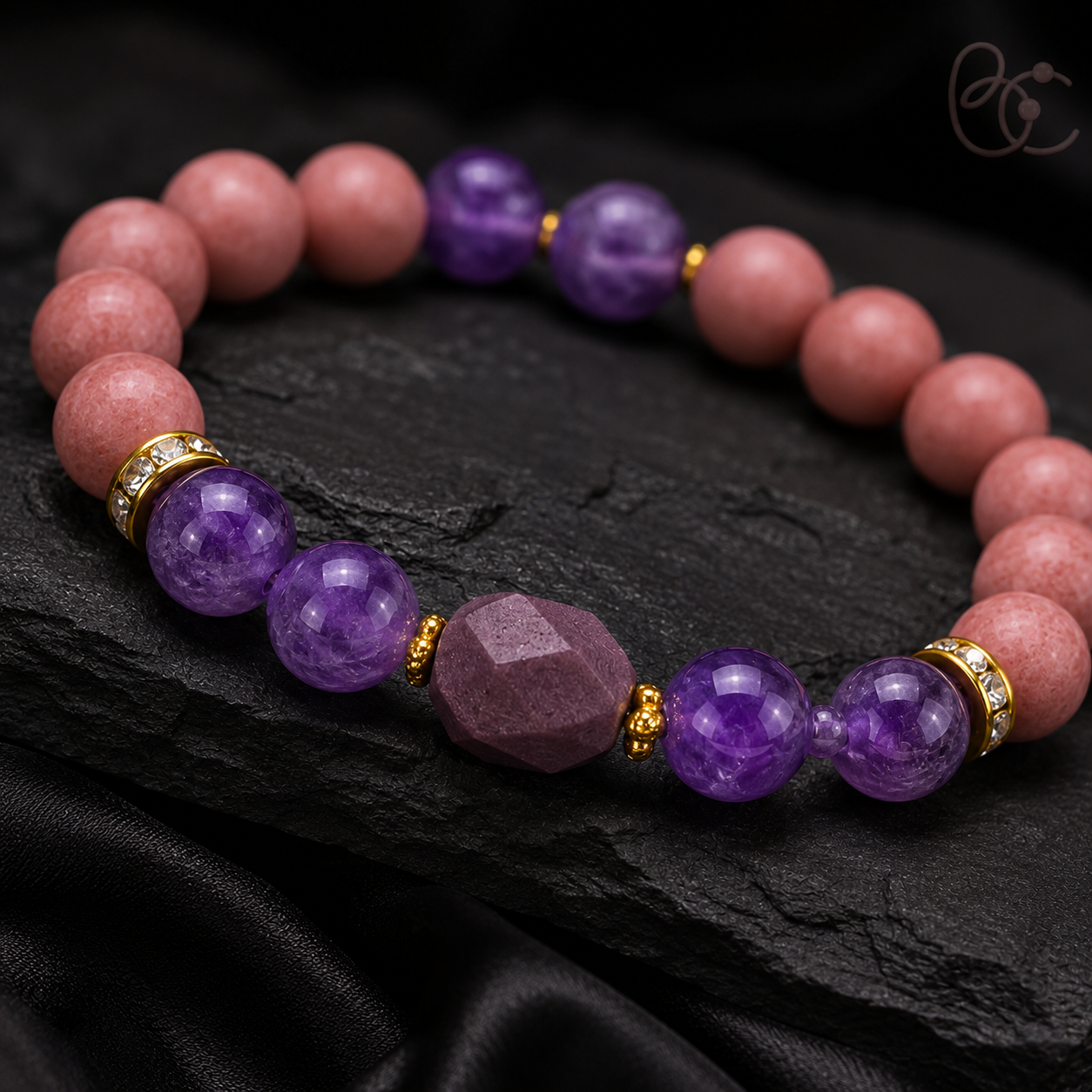 Rose Mist — Rose Agarwood Incense Bracelet with Amethyst