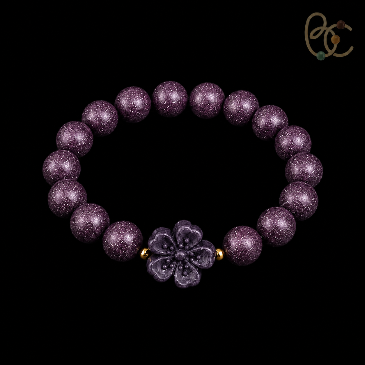 Imperial Violet — Rose Sandalwood Bracelet with Peach Blossom Charm