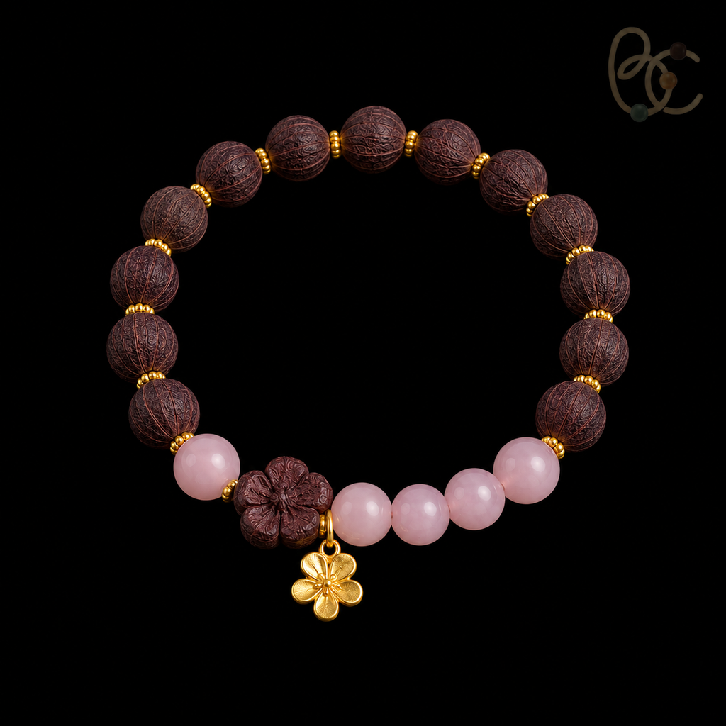 Rose Ease — Rose & Jujube Incense Bracelet with Rose Quartz