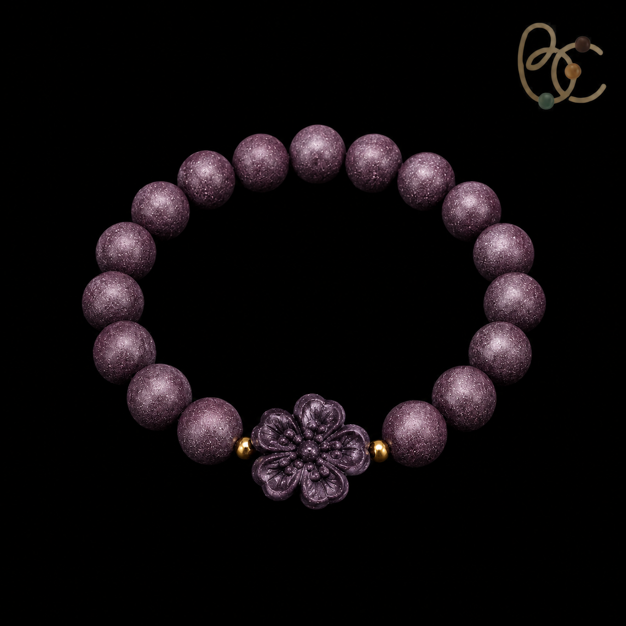 Imperial Violet — Rose Sandalwood Bracelet with Floral Charm