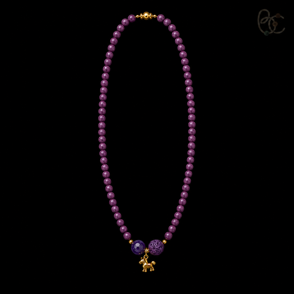 Imperial Violet — Double-Wrap Rose Bracelet with Horse Charm
