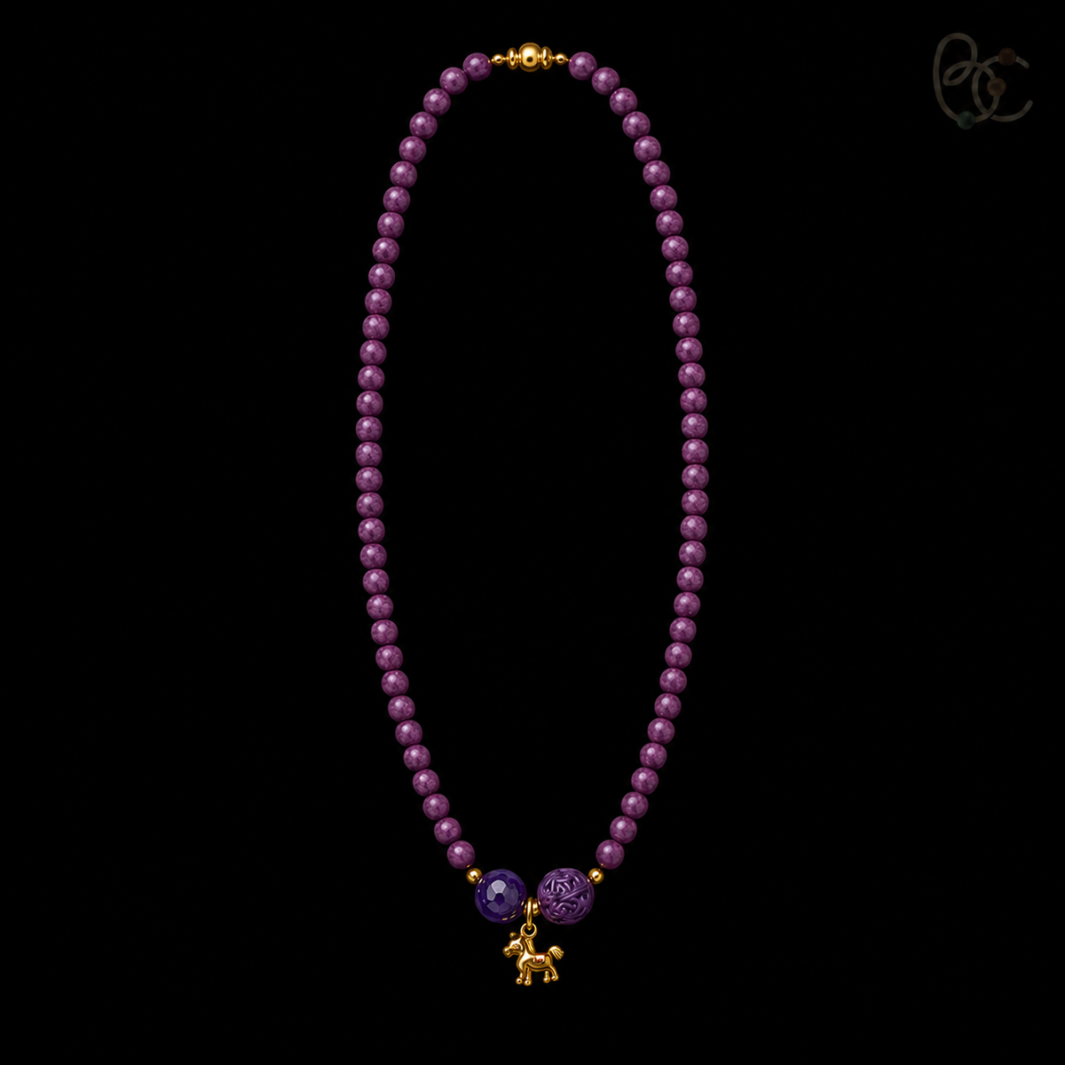 Imperial Violet — Double-Wrap Rose Bracelet with Horse Charm