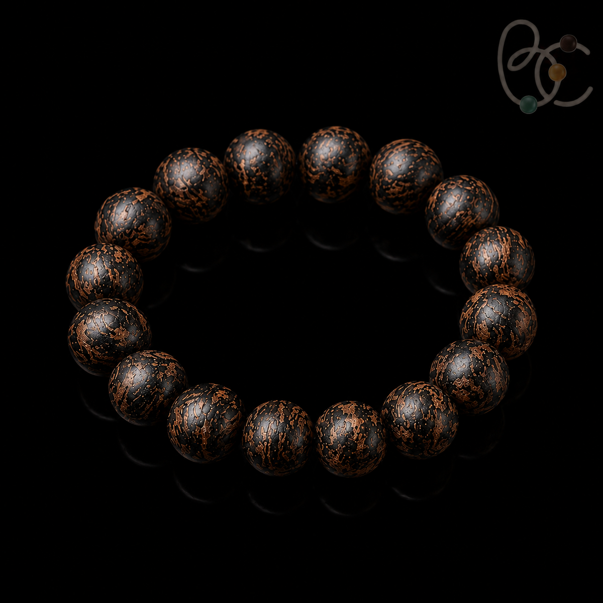 Black Gold Fourfold — 15mm Agarwood Sandalwood Incense Bracelet
