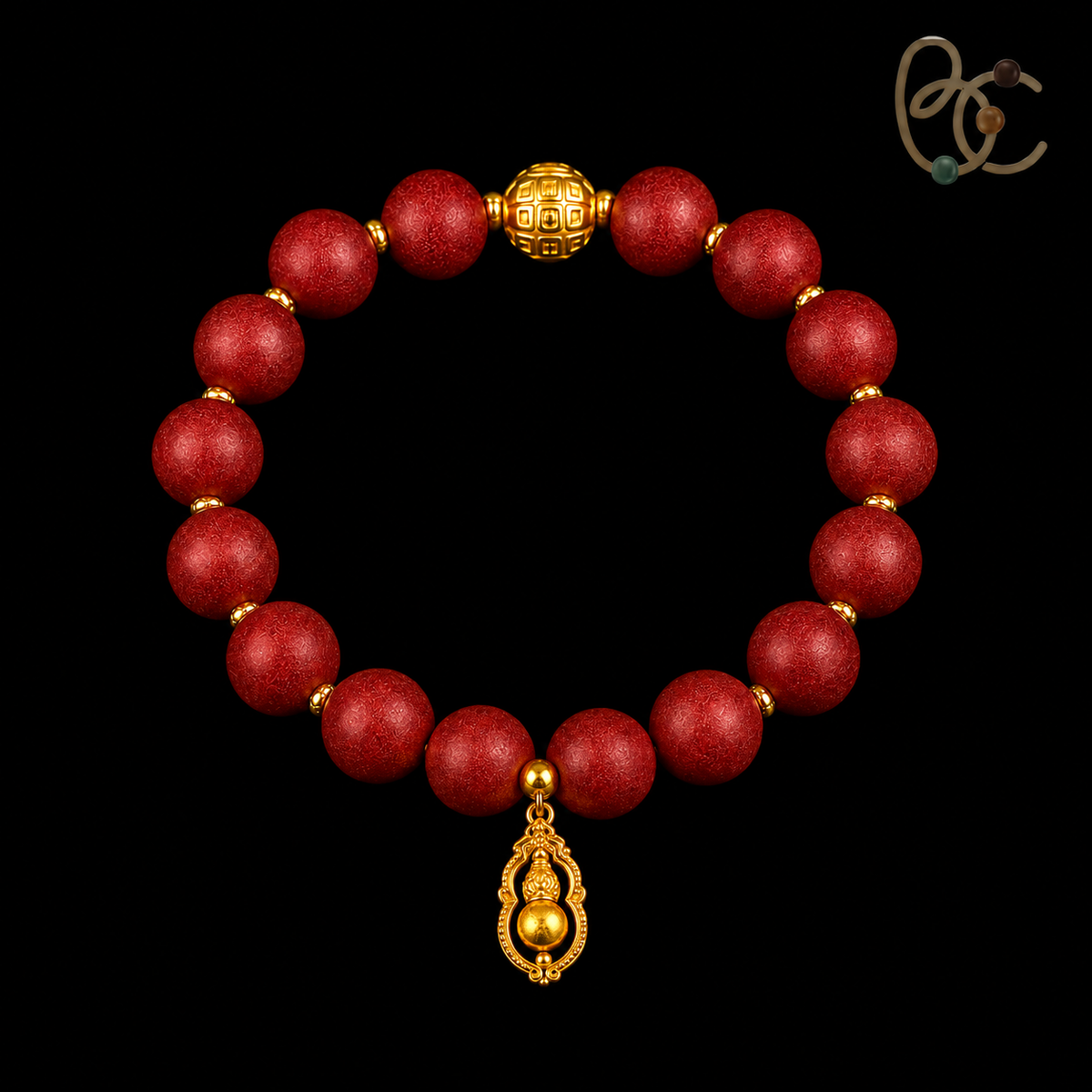 Lady of Blossoms — Rose Agarwood Bracelet with Golden Gourd Charm