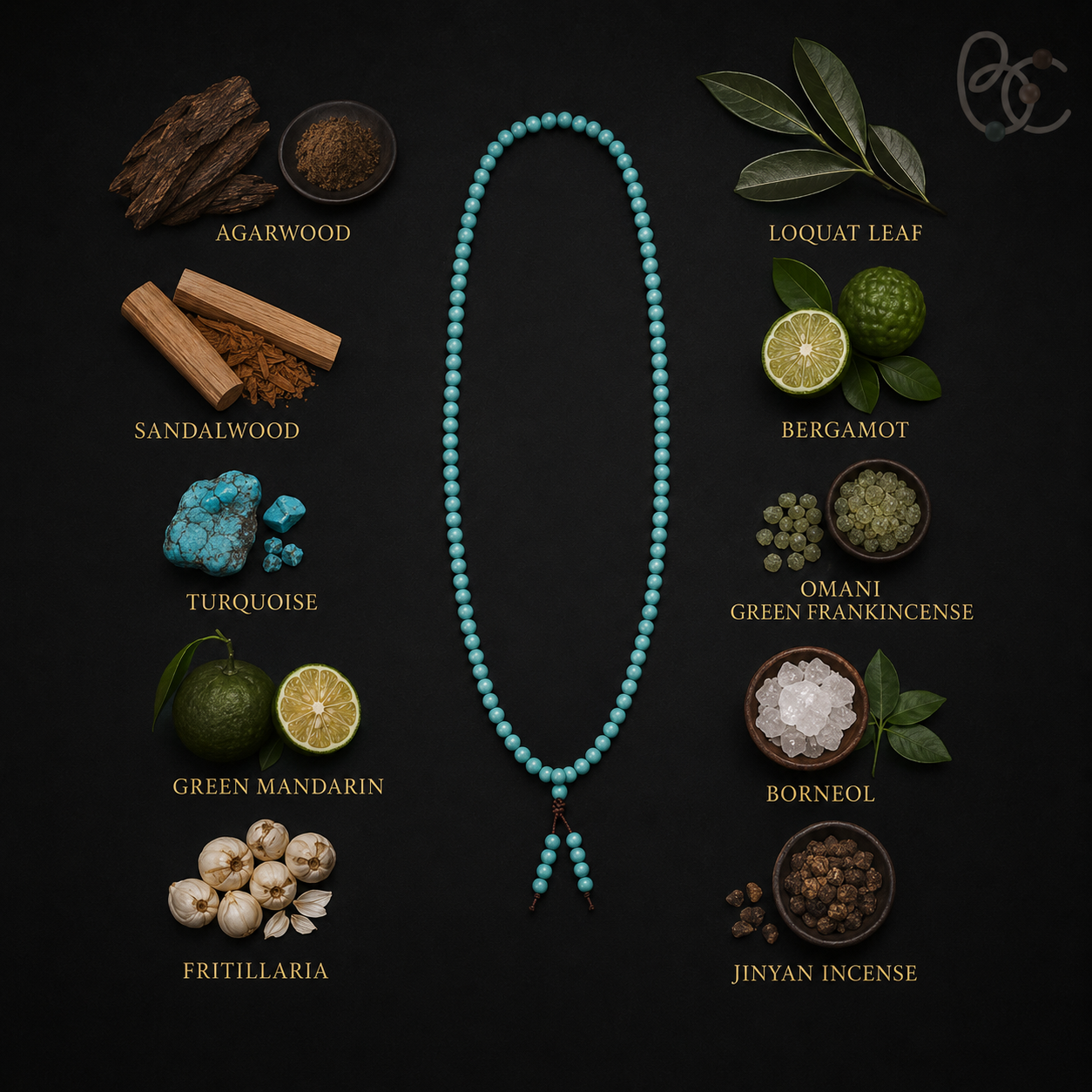 Jade Fortune — Long-Strand Citrus Agarwood Herbal Incense Mala
