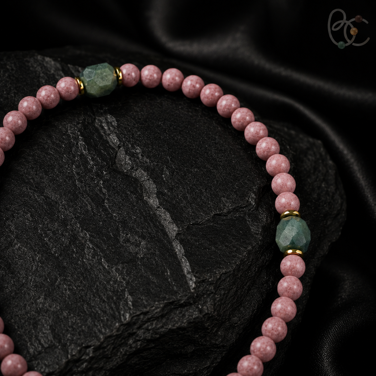 Blush & Azure — Double-Wrap Rose Agarwood Incense Bracelet