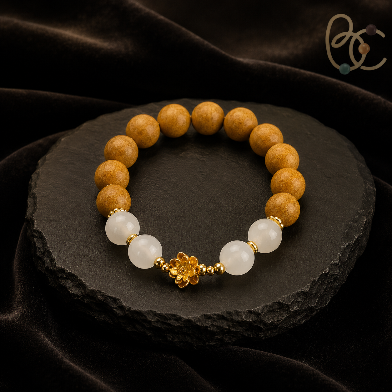 Pear Pavilion — 12mm Agarwood & Sandalwood Charm Bracelet
