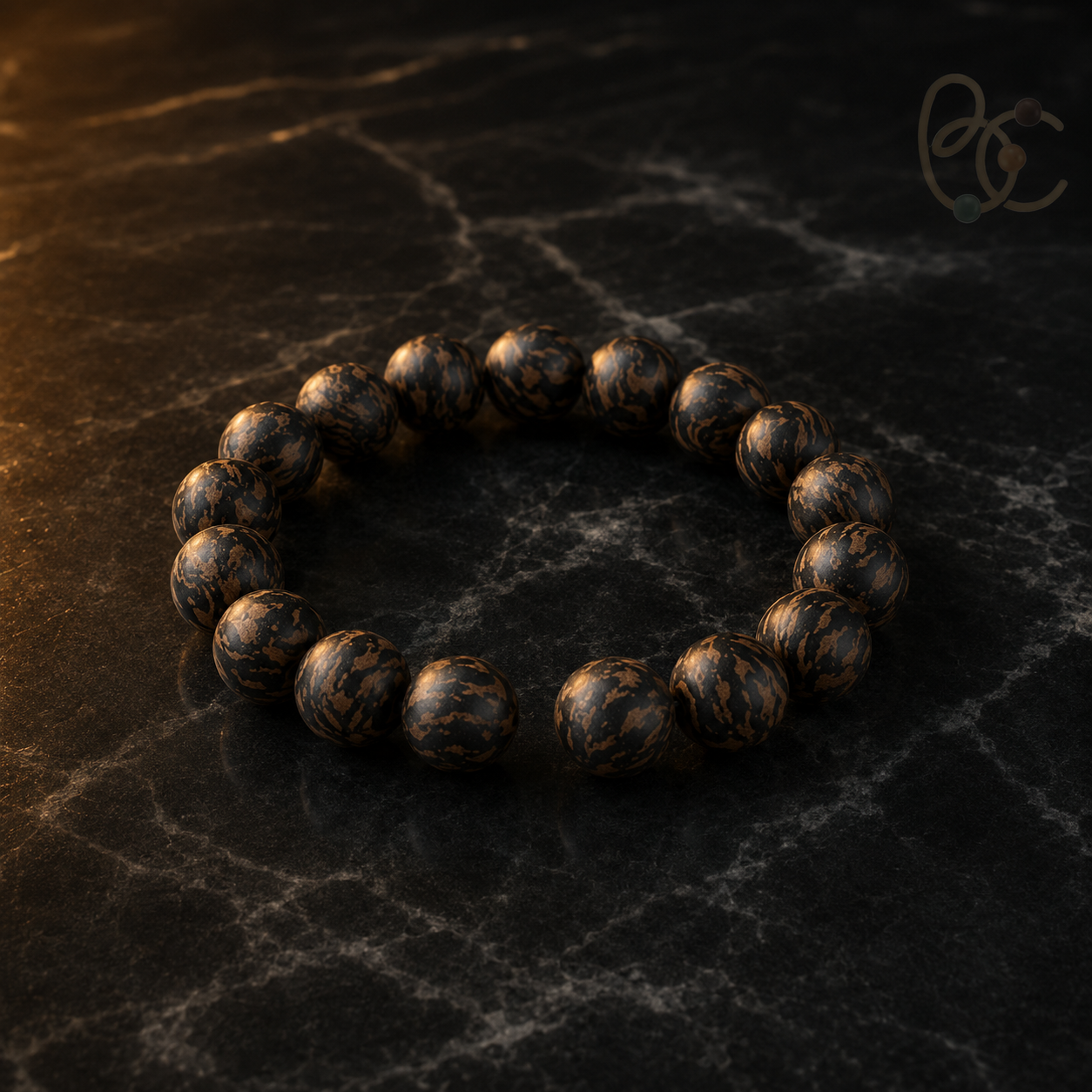 Black Gold Fourfold — 15mm Agarwood Sandalwood Incense Bracelet