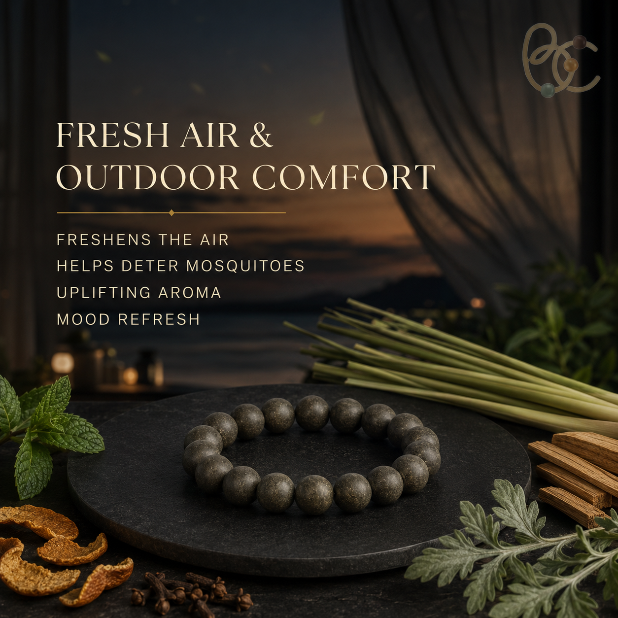Summer Herb — 15mm Citronella Mint Mugwort Incense Bracelet