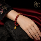 Lady of Blossoms — Rose Agarwood Bracelet with Golden Gourd Charm