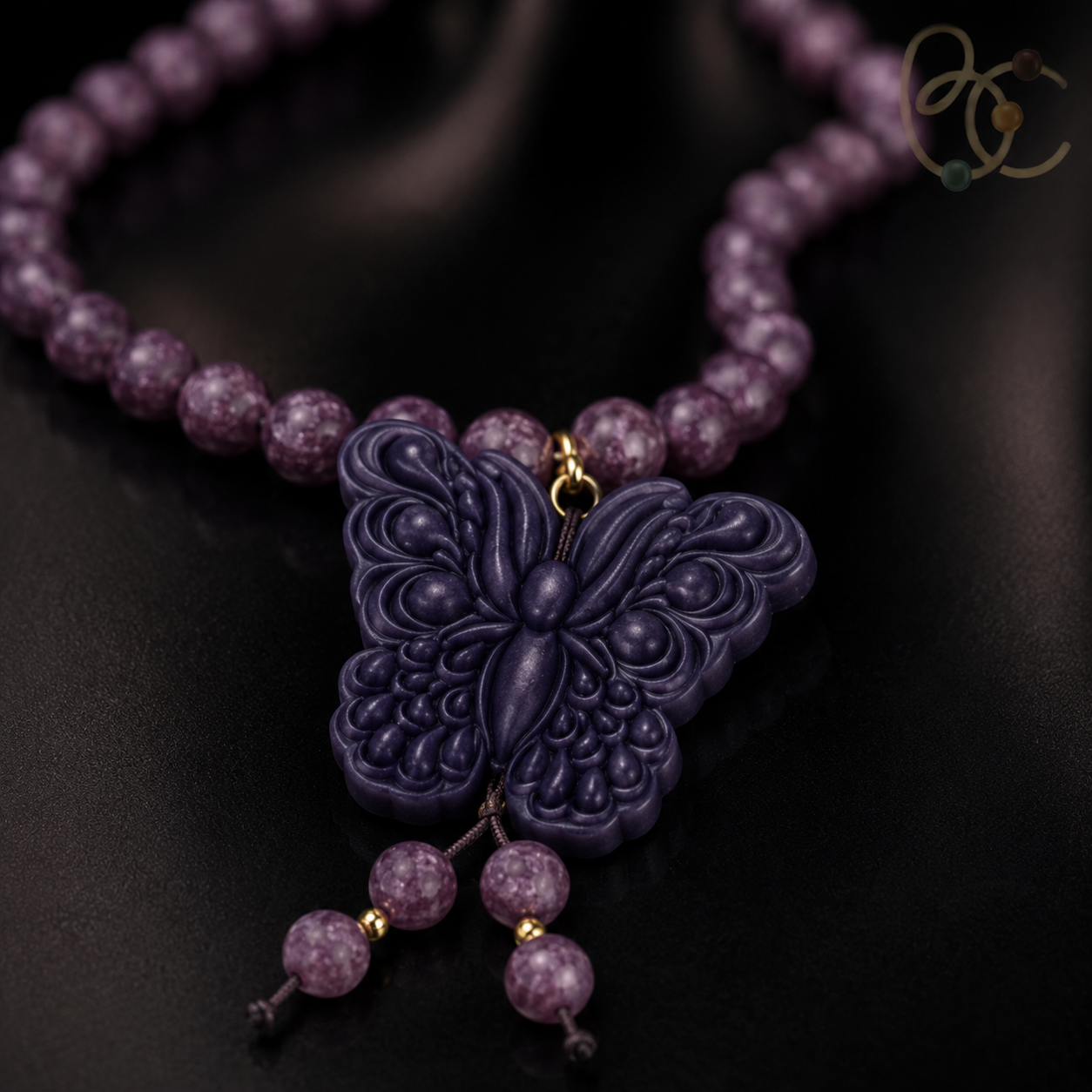 Imperial Violet — Rose Sandalwood Butterfly Tassel Necklace