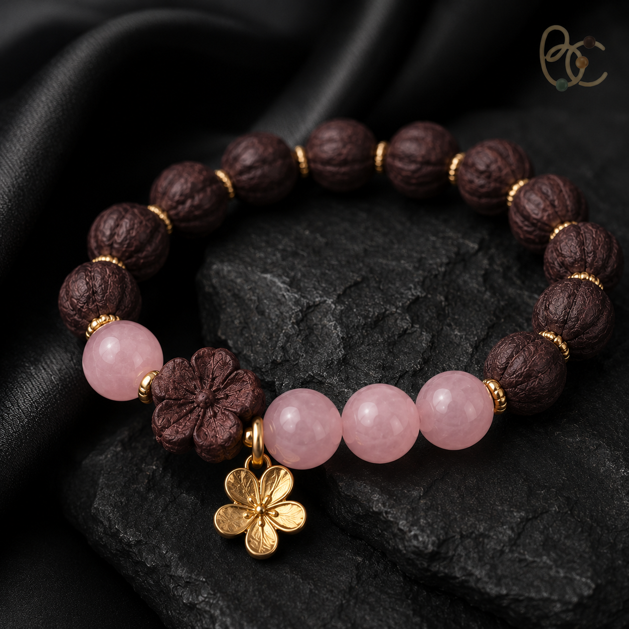 Rose Ease — Rose & Jujube Incense Bracelet with Rose Quartz