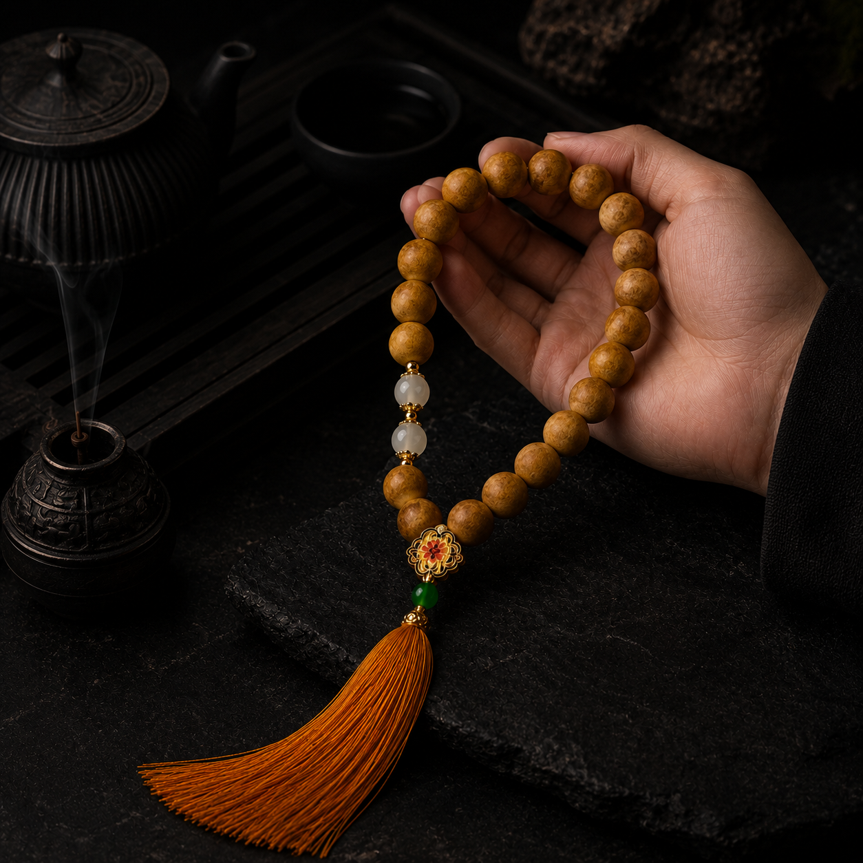 Pear Pavilion — 18mm Agarwood & Sandalwood Incense Bracelet
