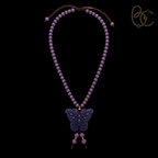Imperial Violet — Rose Sandalwood Butterfly Tassel Necklace