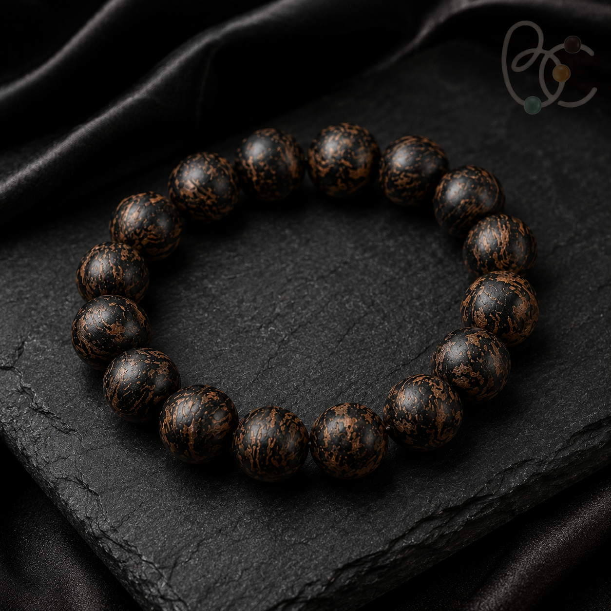 Black Gold Fourfold — 15mm Agarwood Sandalwood Incense Bracelet