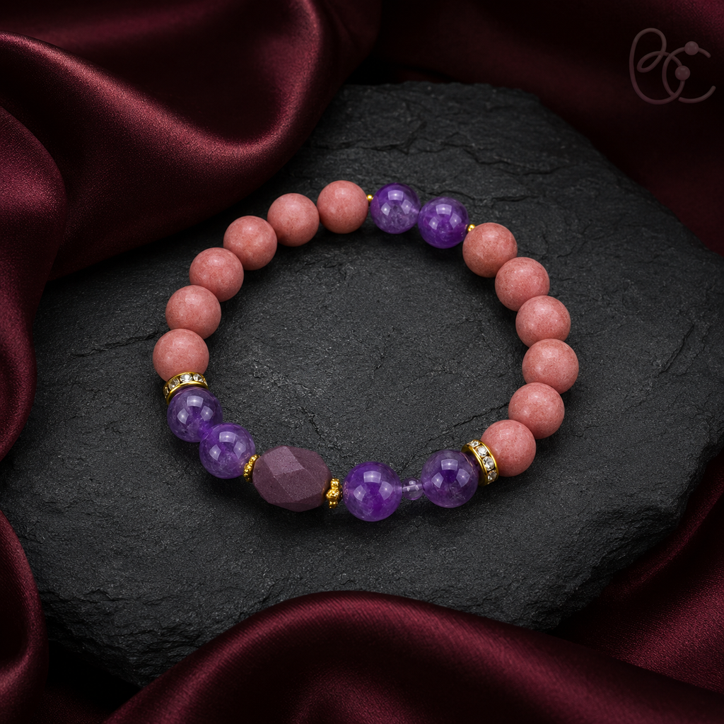 Rose Mist — Rose Agarwood Incense Bracelet with Amethyst