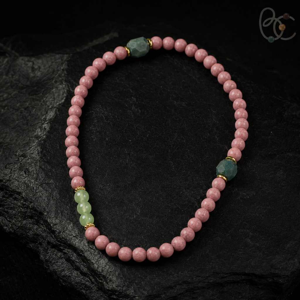 Blush & Azure — Double-Wrap Rose Agarwood Incense Bracelet