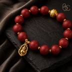 Lady of Blossoms — Rose Agarwood Bracelet with Golden Gourd Charm