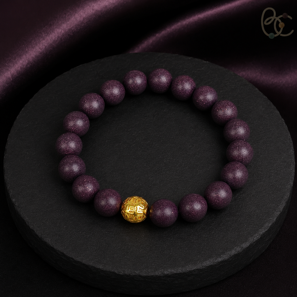 Imperial Violet — Rose Sandalwood Bracelet with Fortune Bead