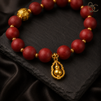 Lady of Blossoms — Rose Agarwood Bracelet with Golden Gourd Charm