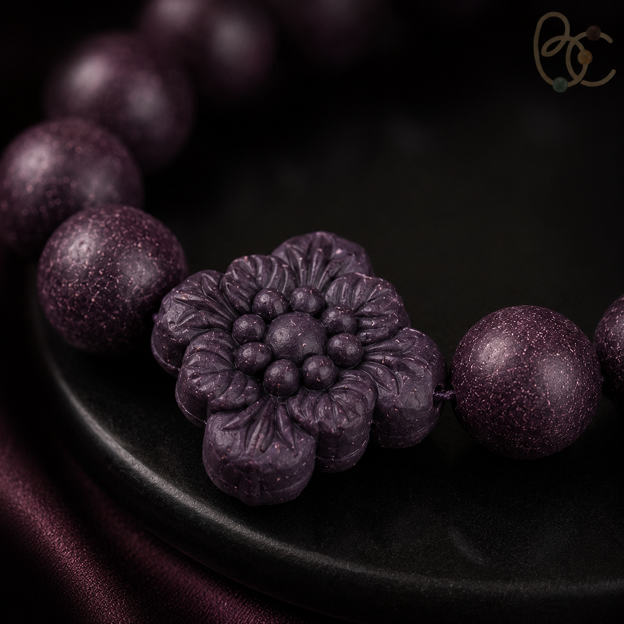 Imperial Violet — Rose Sandalwood Bracelet with Floral Charm