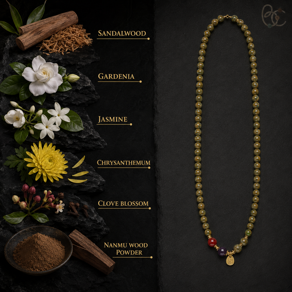 Verdant Porcelain — Gardenia Jasmine Herbal Incense Mala
