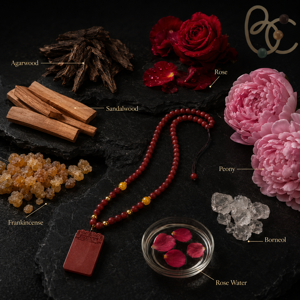 Lady of Blossoms — Agarwood Rose Incense Bead Pendant Necklace