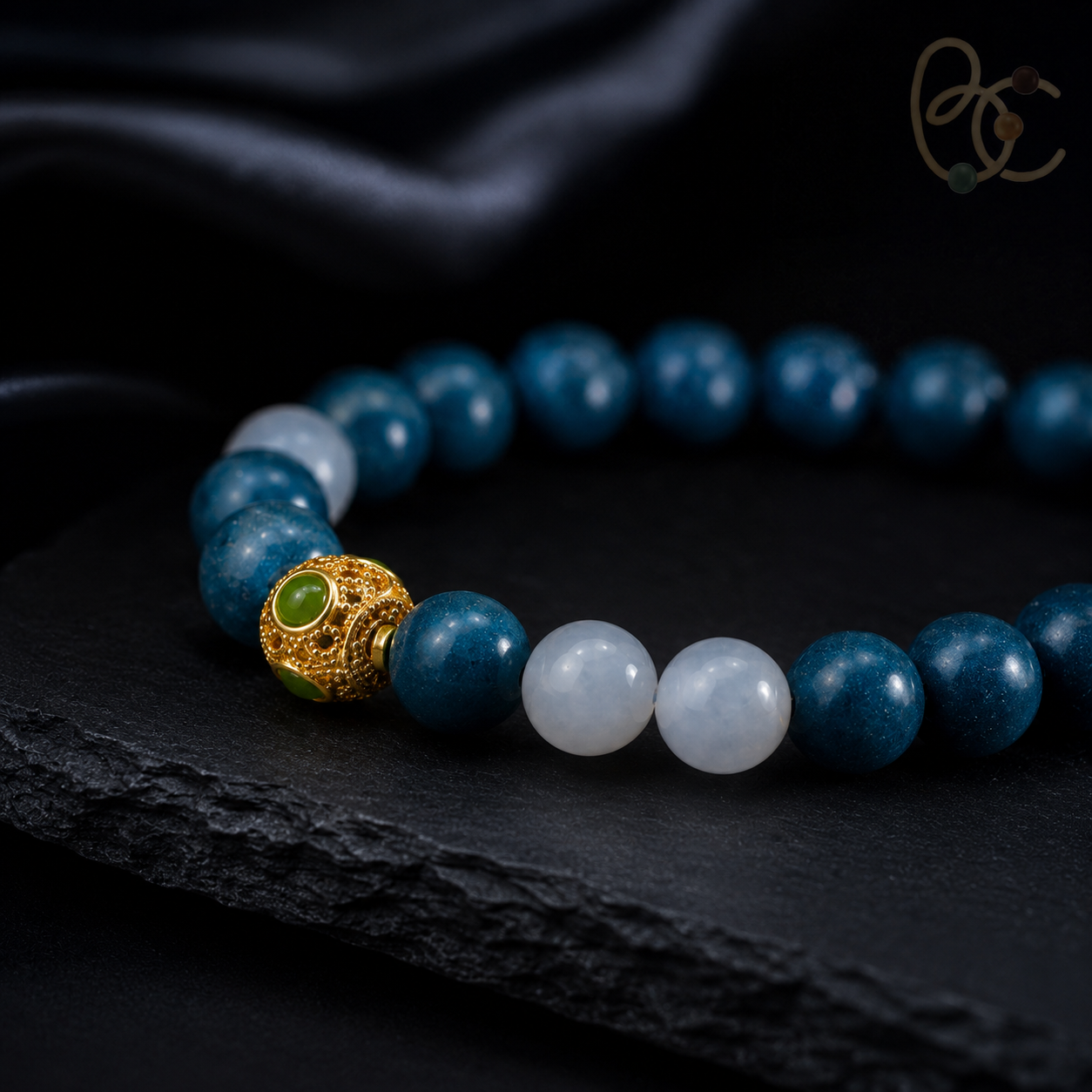 Azure Sage — Mint Agarwood Incense Bracelet with White Agate