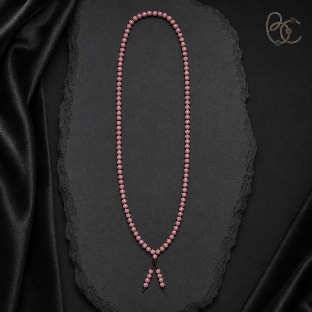 Blush Reverie — Rose Agarwood Long-Strand Incense Mala
