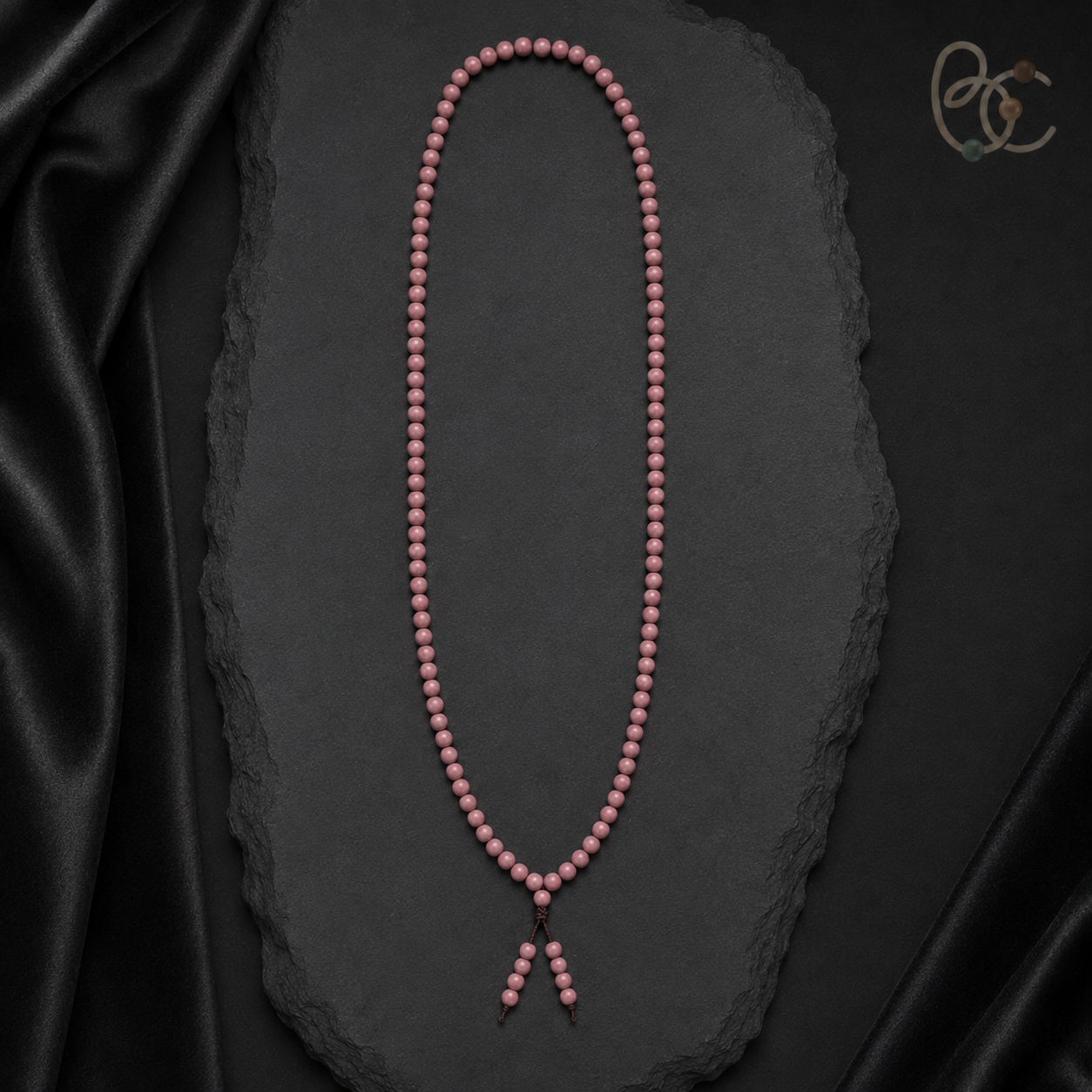 Blush Reverie — Rose Agarwood Long-Strand Incense Mala
