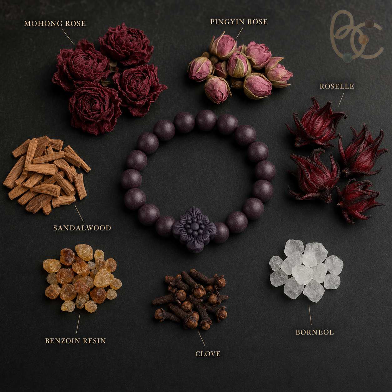 Imperial Violet — Rose Sandalwood Bracelet with Floral Charm