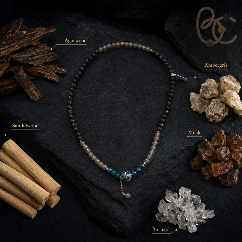 Fourfold Lacquer — Agarwood Sandalwood Incense Bead Necklace