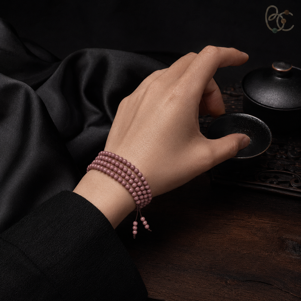 Blush Reverie — Rose Agarwood Long-Strand Incense Mala