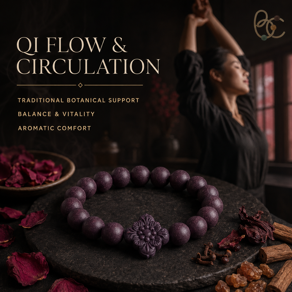 Imperial Violet — Rose Sandalwood Bracelet with Floral Charm