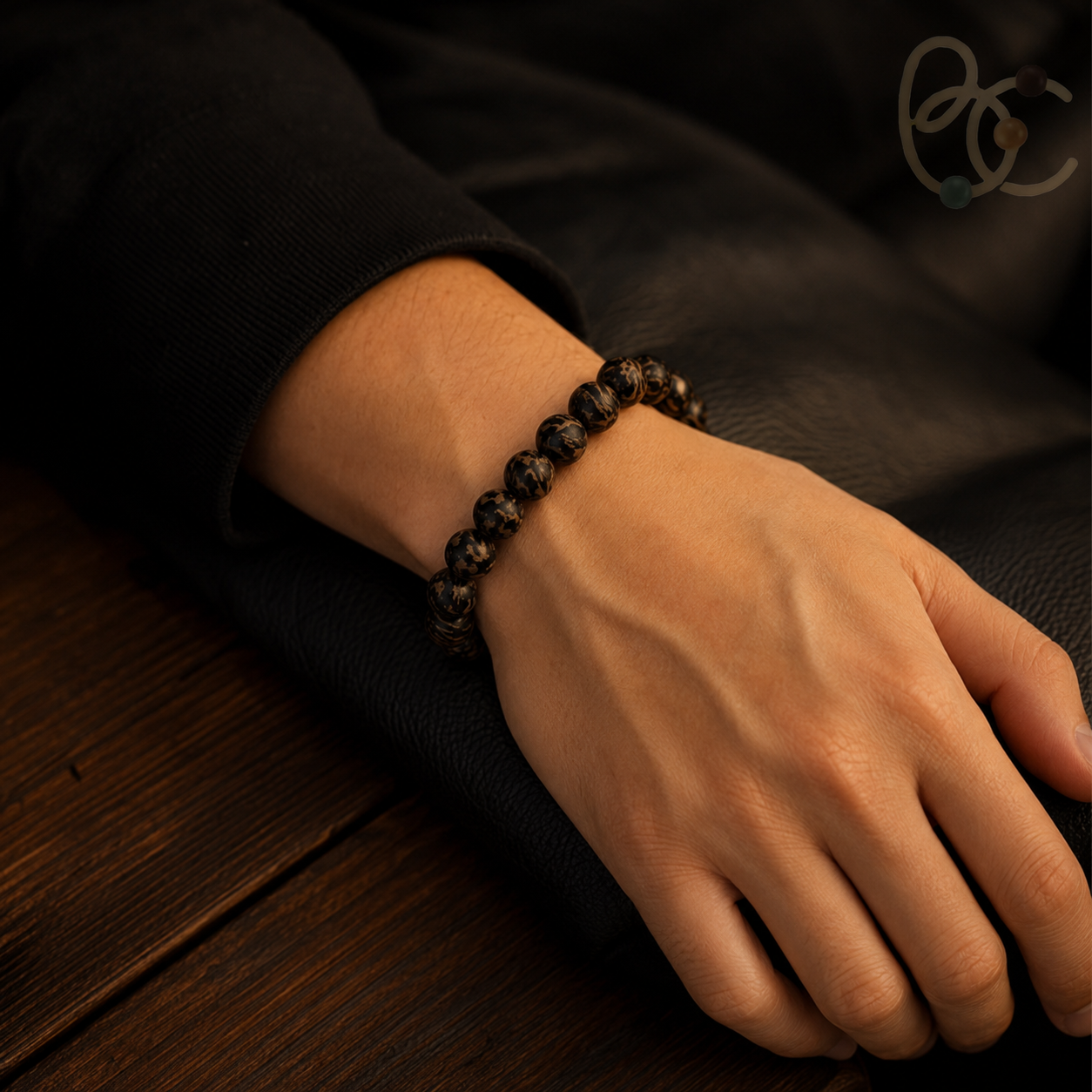 Black Gold Fourfold — 15mm Agarwood Sandalwood Incense Bracelet