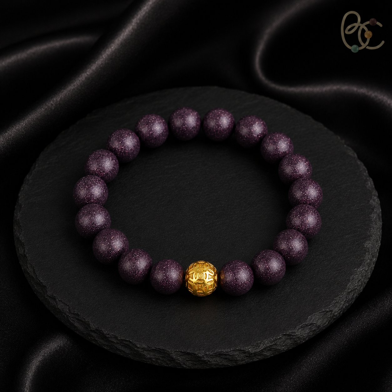 Imperial Violet — Rose Sandalwood Bracelet with Fortune Bead