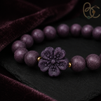 Imperial Violet — Rose Sandalwood Bracelet with Peach Blossom Charm