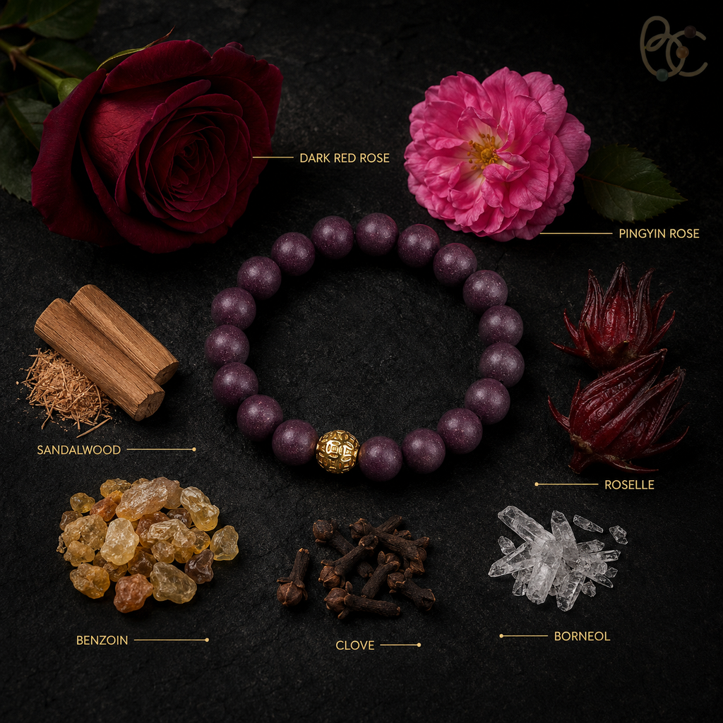 Imperial Violet — Rose Sandalwood Bracelet with Fortune Bead