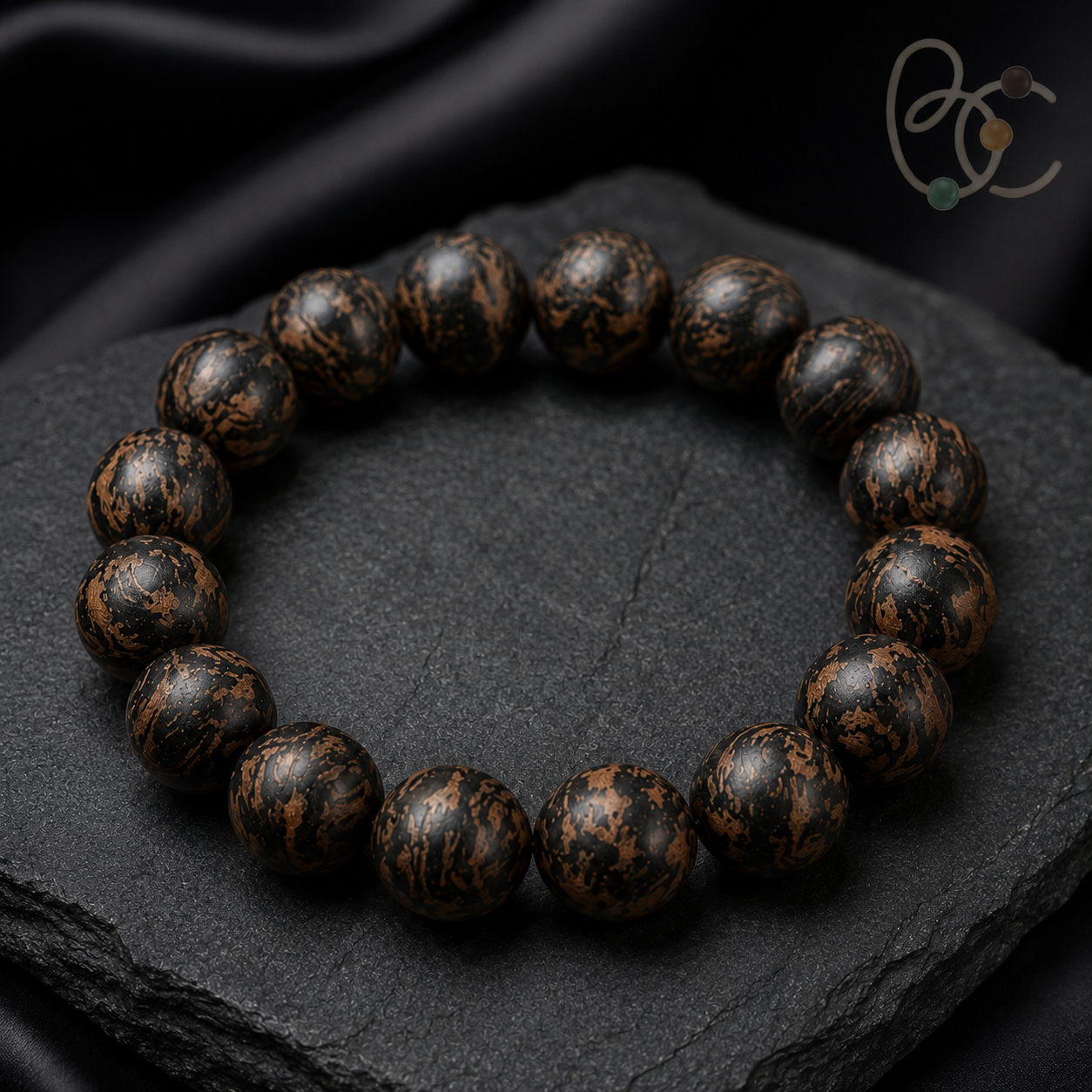 Black Gold Fourfold — 15mm Agarwood Sandalwood Incense Bracelet