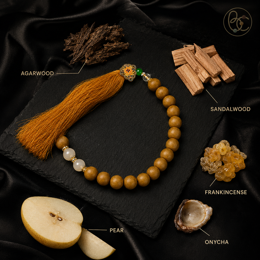 Pear Pavilion — 18mm Agarwood & Sandalwood Incense Bracelet