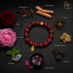 Lady of Blossoms — Rose Agarwood Bracelet with Golden Gourd Charm