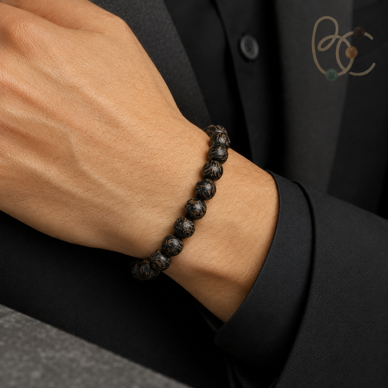Black Gold Fourfold — 15mm Agarwood Sandalwood Incense Bracelet