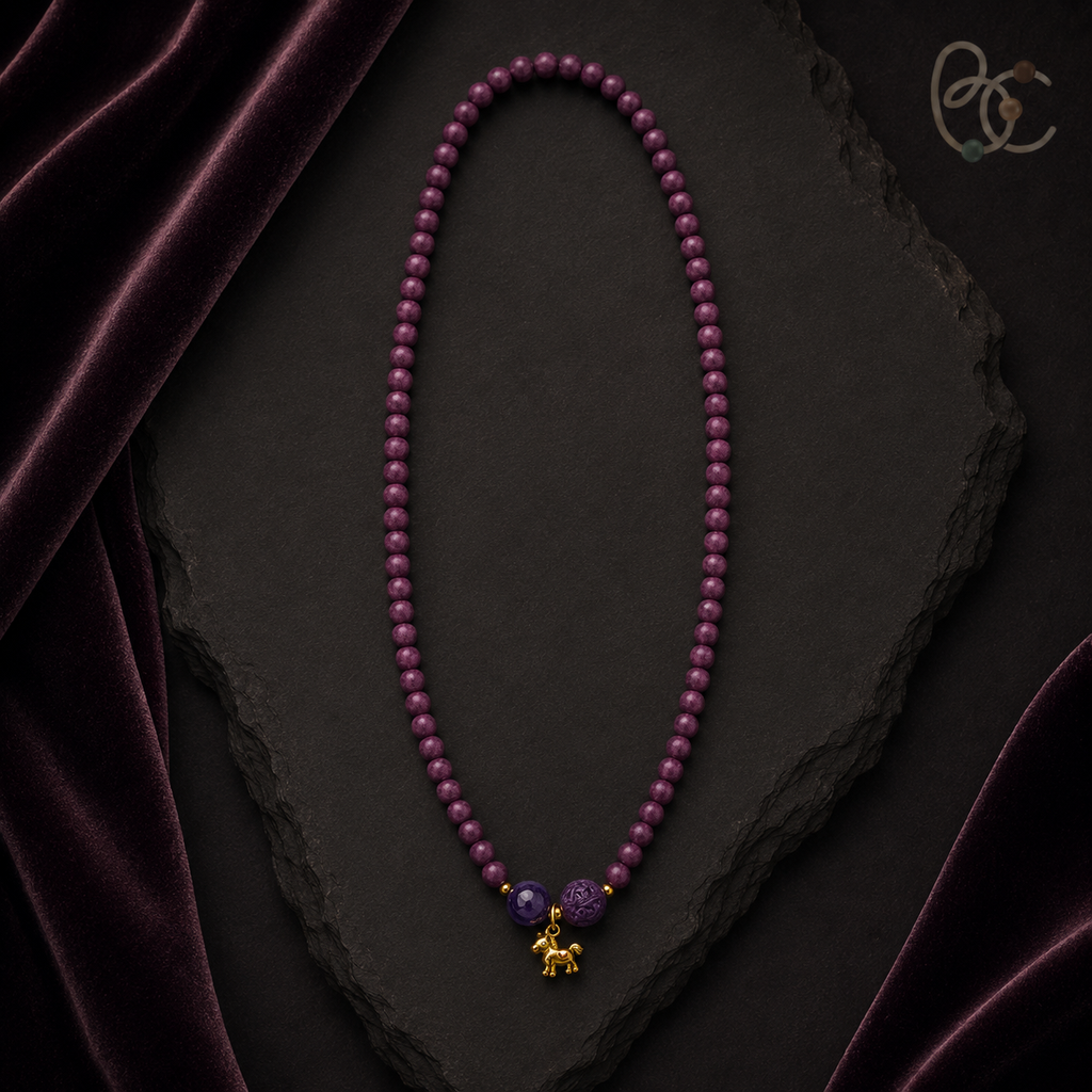 Imperial Violet — Double-Wrap Rose Bracelet with Horse Charm
