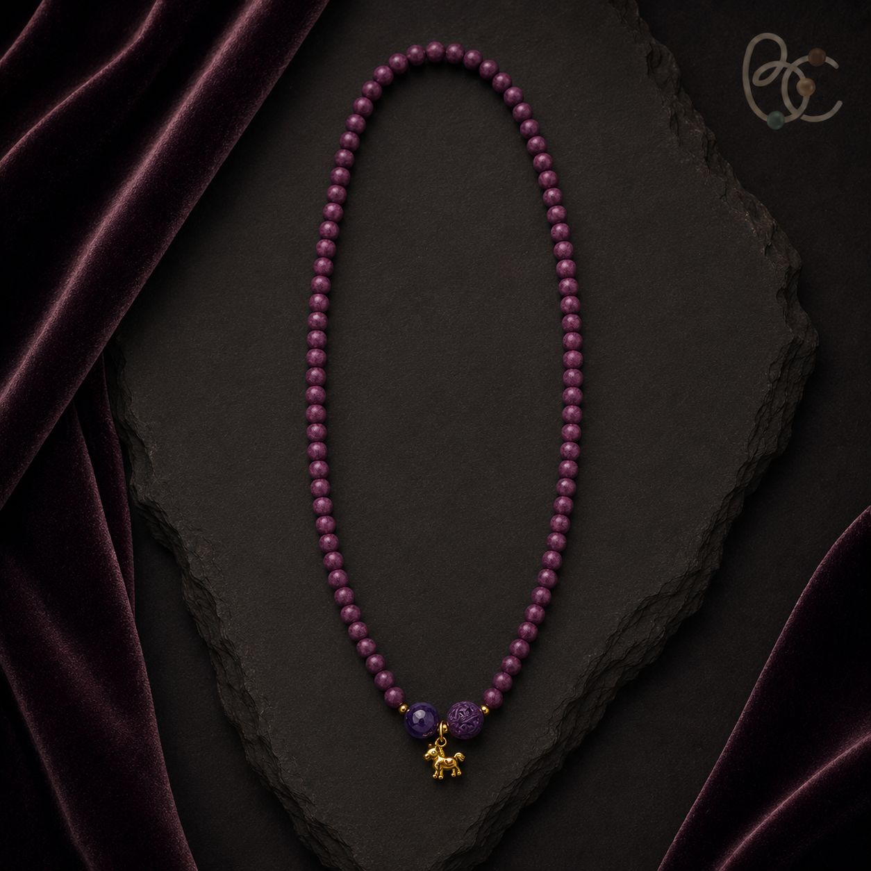 Imperial Violet — Double-Wrap Rose Bracelet with Horse Charm