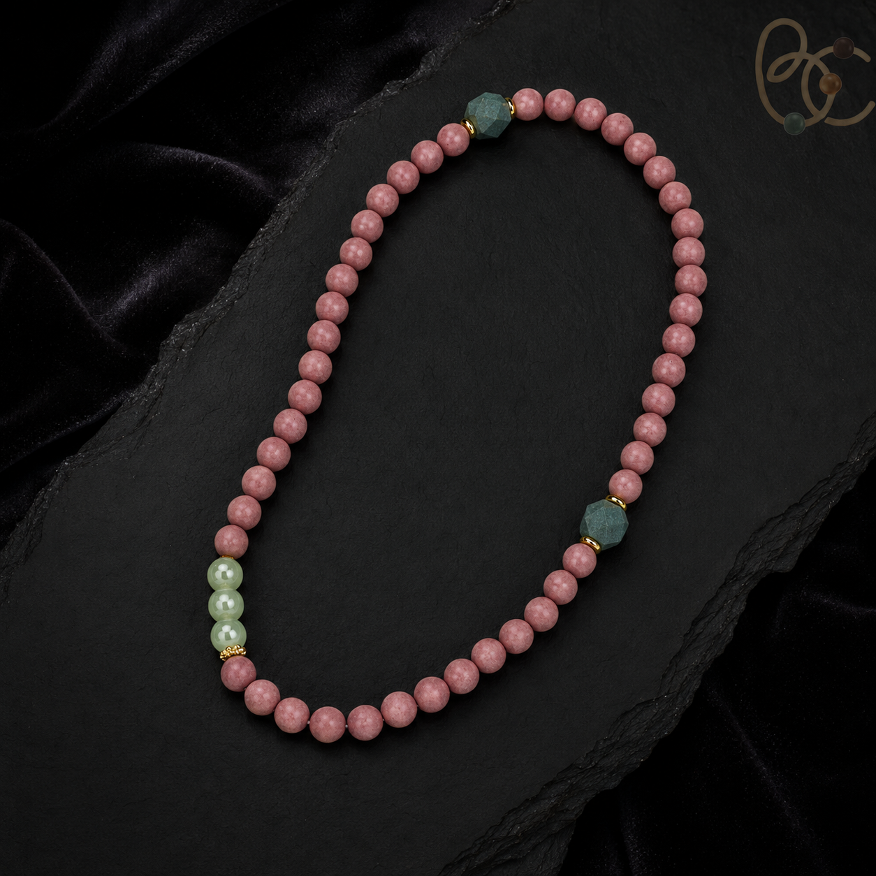 Blush & Azure — Double-Wrap Rose Agarwood Incense Bracelet