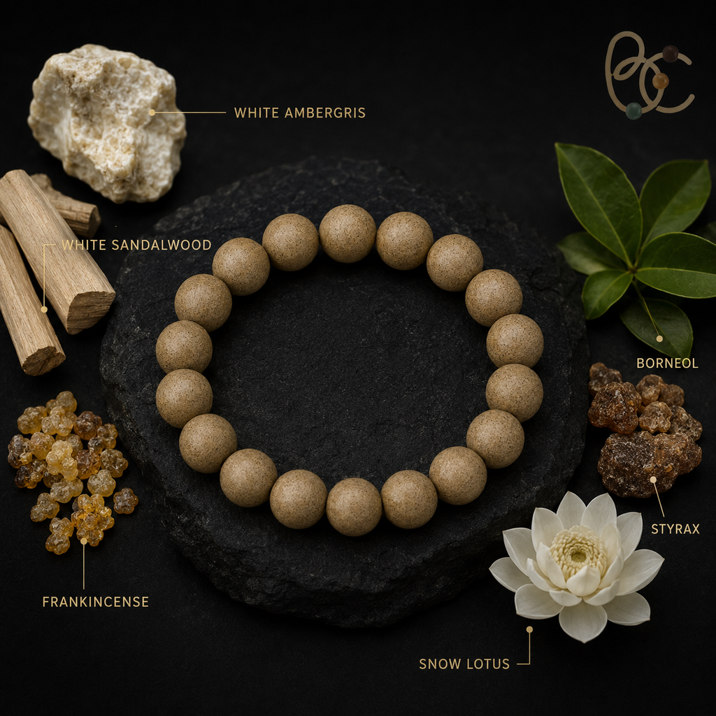 White Dragon Veil — 15mm Sandalwood & Frankincense Bracelet